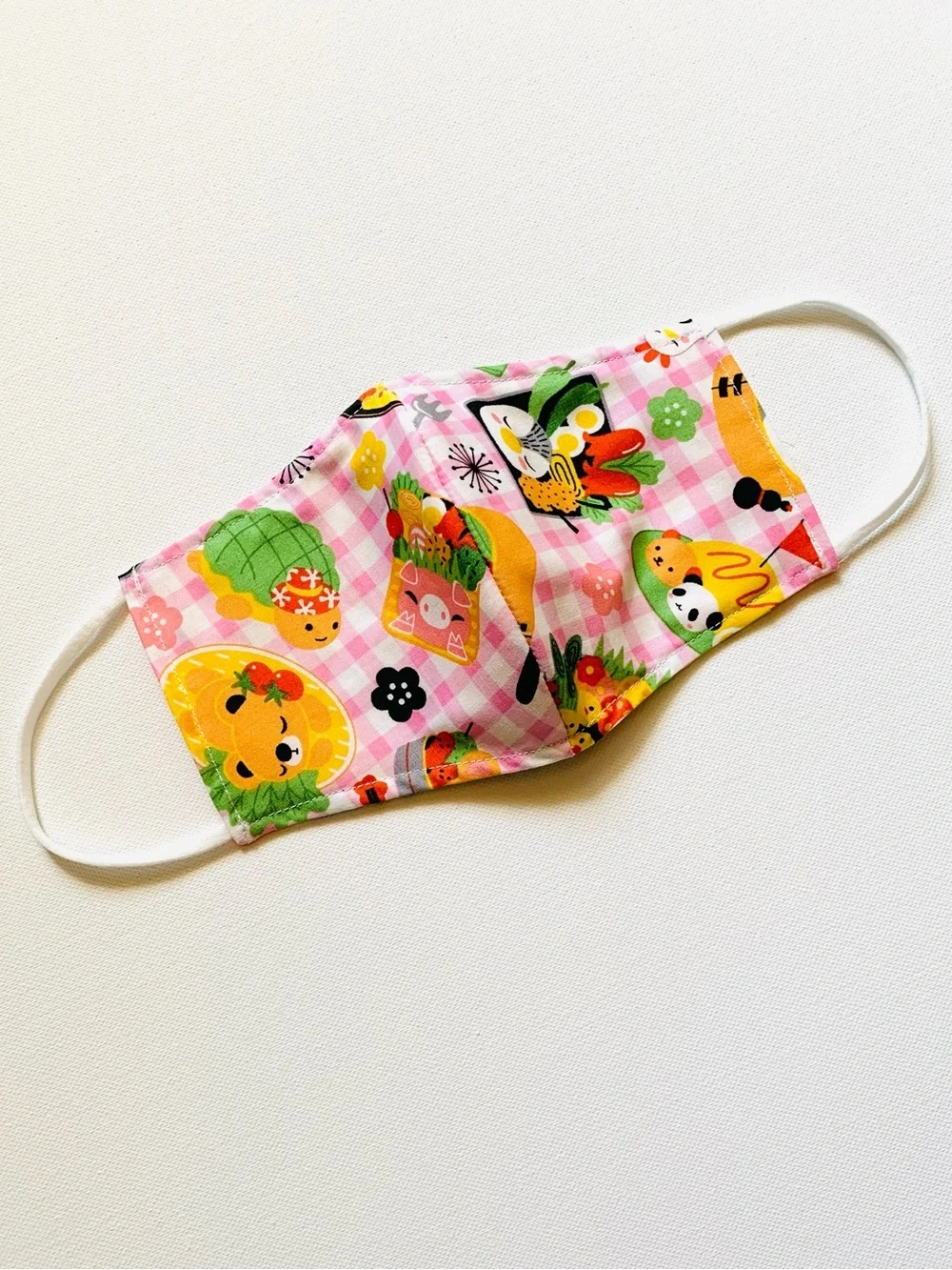 NEW Handmade Pink Gingham Bento Print Kids Cotton Face Mask